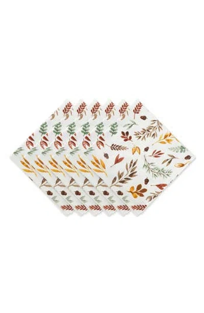 Design Imports Set Of 6 Falling Leaves Print Cotton Napkins In White