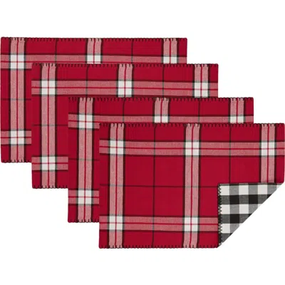Design Imports Sleigh Bells Plaid Reversible Set Of 4 Placemats In Red