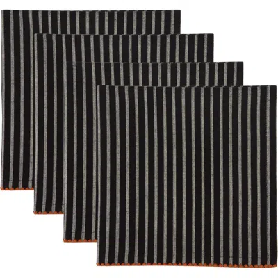 Design Imports Spider Silk Stripe Set Of 4 Napkins In Black