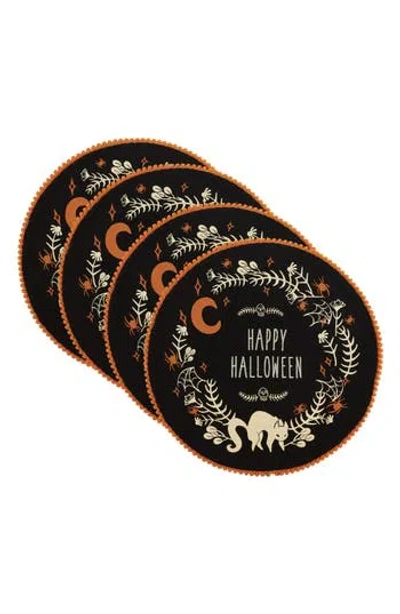 Design Imports Spooky Wreath Embellised Set Of Four Placemats In Black
