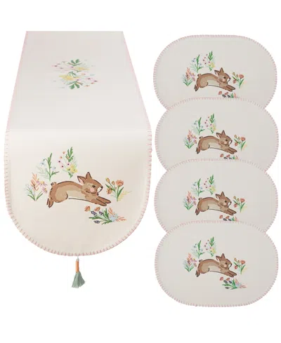 Design Imports Spring Bunny Embellished Cotton Table Runner And Placemats Set In Off White