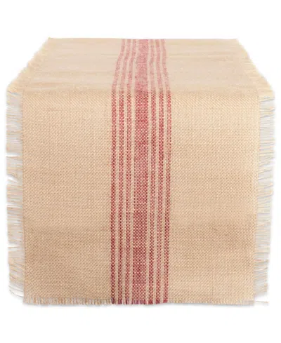 Design Imports Stripe Burlap Table Runner, 14x108 Inches In Middle Stripe Barn Red