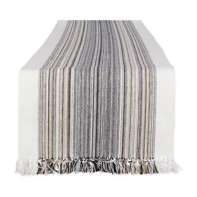 Design Imports Striped Fringe Ribbed Table Runner In Black