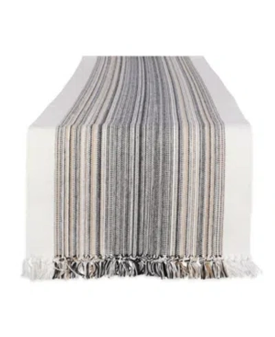 Design Imports Striped Fringed Table Runner, 14" X 108" In Black