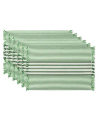Design Imports Stripes With Fringe Placemat, Set Of 6 In Green