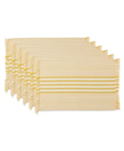 Design Imports Stripes With Fringe Placemat, Set Of 6 In Yellow