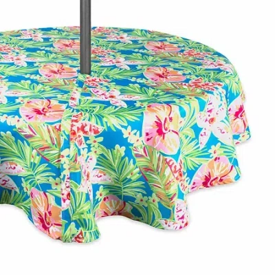 Design Imports Summer Floral Outdoor With Zipper Tablecloth In Blue