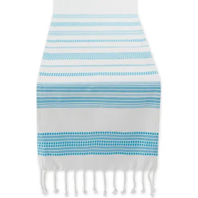 Design Imports Surfrider Stripe Fringe Cotton Table Runner In Blue