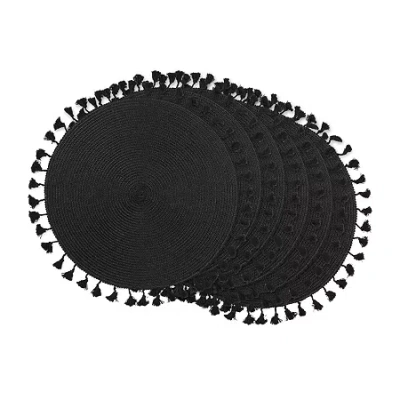 Design Imports Tassel Woven Round 6-pc. Placemats In Black