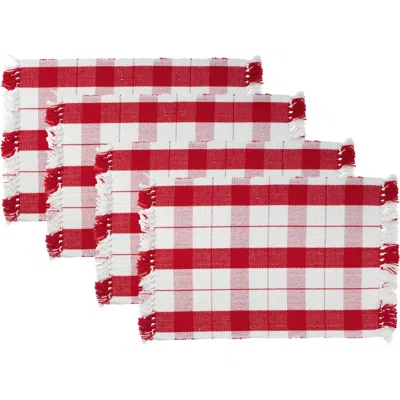 Design Imports Tinsel Plaid Fringe Set Of 4 Placemats In Red