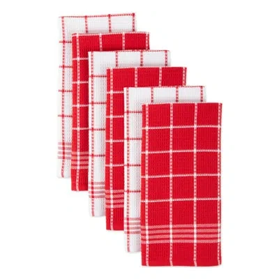 Design Imports Waffle Weave Cotton Checkered Waffle Tea Towel Kitchen Towel In Red