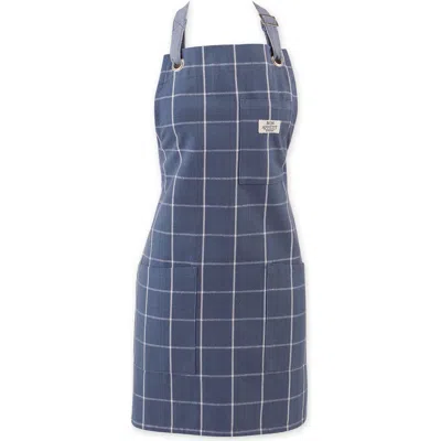 Design Imports Windowpane Print Cotton Apron In Blue