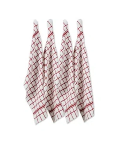 Design Imports Windowpane Terry Dishtowel, Set Of 4 In Red