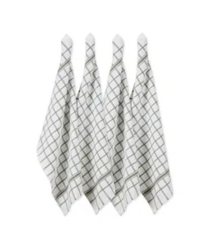 Design Imports Windowpane Terry Dishtowel, Set Of 4 In White