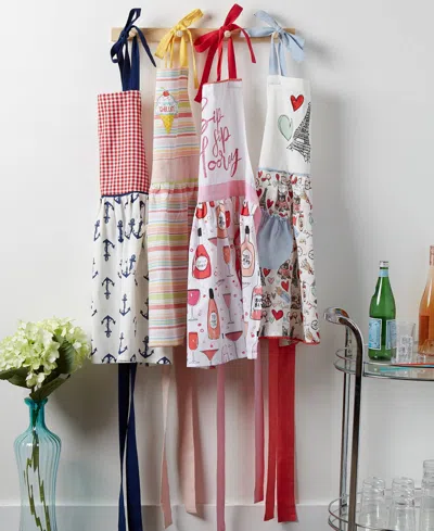 Design Imports Women's Spring Summer Apron Collection Adjustable, Two Large Pockets Extra Long Ties, One Size Fits In Sip Sip Hooray