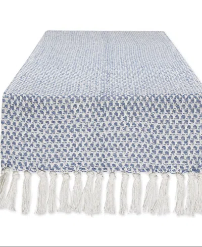Design Imports Woven Jacquard Fringe Table Runner, 15" X 72" In Nautical Blue
