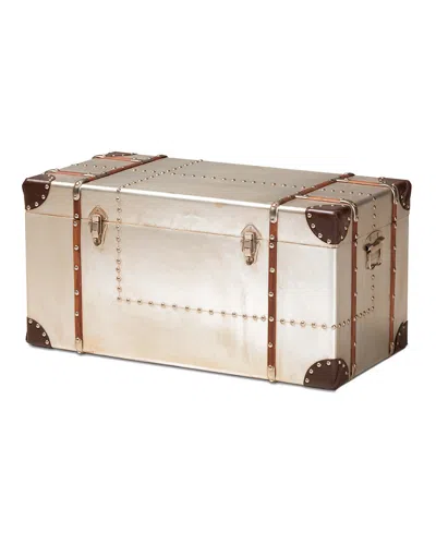 Design Studios Bechet French Industrial Silver Metal Storage Trunk