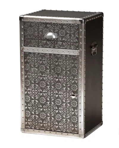 Design Studios Cosette Vintage Industrial Silver Metal Floral Accent Cabinet In Brown