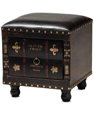 Design Studios Discontinued  Charlier Rustic Antique Inspired Upholstered Wood Storage Ottoman