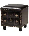 Design Studios Charlier Rustic Antique Inspired Upholstered Wood Storage Ottoman