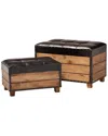 Design Studios Dnu  Marelli Rustic Upholstered 2pc Wood Storage Trunk Ottoman Set