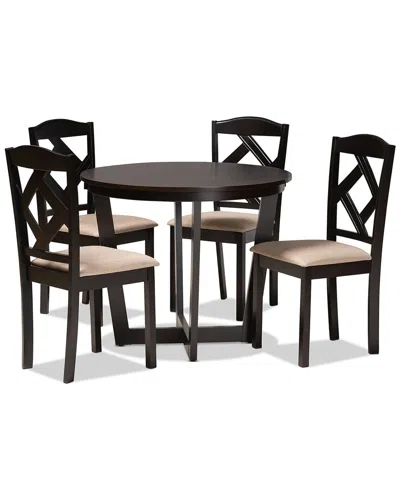 Design Studios Morigan Sand Fabric Upholstered & Dark Brown Finished Wood 5-piece Dining Set