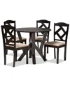 Design Studios Riona Sand Fabric Upholstered & Dark Brown Finished Wood 5-piece Dining Set In Sand