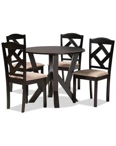 Design Studios Riona Sand Fabric Upholstered & Dark Brown Finished Wood 5-piece Dining Set