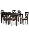 Design Studios Ruth Sand Fabric Upholstered & Dark Brown Finished Wood 7-piece Dining Set In Sand