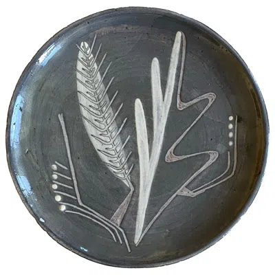 Pre-owned Design Technics Early 1940s Betty Feves For  Incised Modernist Plate Exhibited In Gray