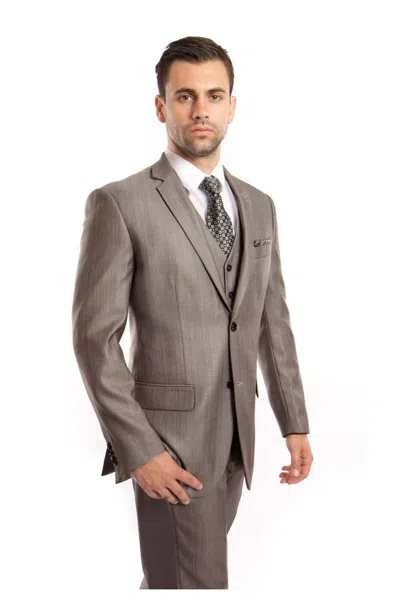 Pre-owned Designer 3 Piece Suit In Grey, Brown, Steel Navy
