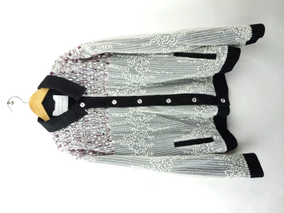 Pre-owned Designer $8k Lonparny Custom Swarovski Pearls Crystal Denim Jacket In Black