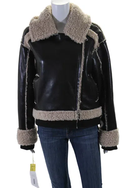 Designer Adroit Atelier Womens Leather Textured Collar Zip Lined Coat Black