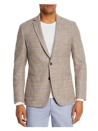 Pre-owned Designer Brand Mens Beige Windowpane Plaid Blazer 42r