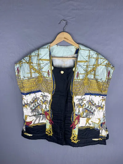Pre-owned Designer Collection X Handmade Vintage Hand Made Designer Hermes Inspired Satin Vest In Gold