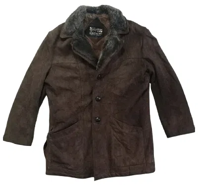 Pre-owned Designer Distressed Seams Faux Fur Shearling Jackets In Dark Brown