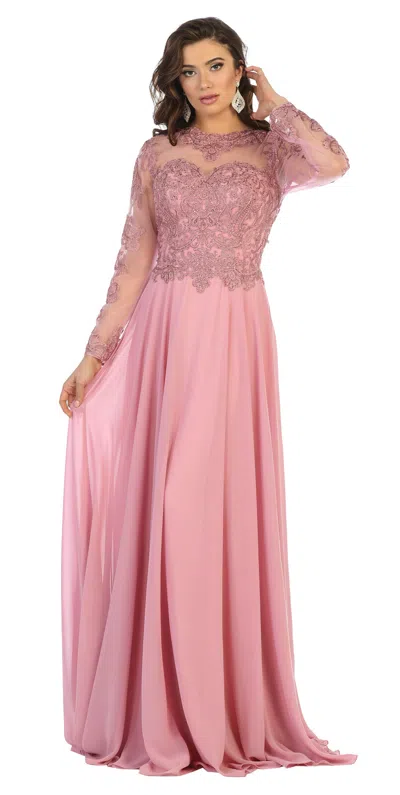 Pre-owned Designer Elegant Mother Of The Bride Long Sleeve Gown Special Occasion Dress & Plus Sizes In Dusty Rose