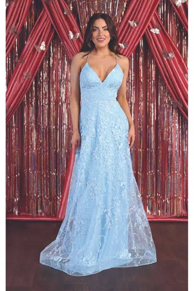 Pre-owned Designer Floral Pattern Prom Dress In Baby Blue