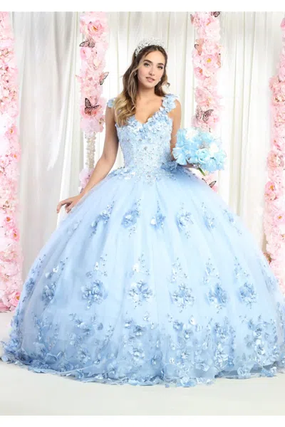 Pre-owned Designer Floral Quinceañera Gown In Baby Blue