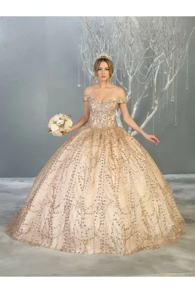 Pre-owned Designer Formal Ball Quinceanera Gown And Plus Size In Champagne/gold