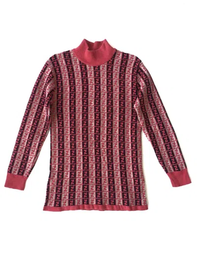 Pre-owned Designer Heatff Monogram Zuca Turtle Neck Pullover Sweater In Black/pink