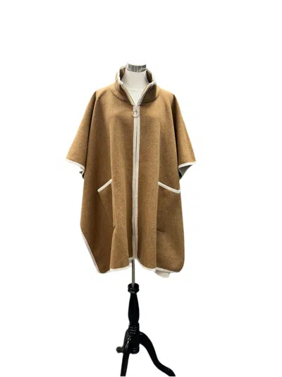 Designer House Short Sleeve Zip-up Blanket Poncho In Camel In Brown