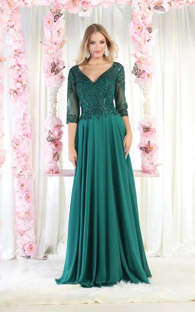 Pre-owned Designer May Queen Mq1936 Embroidered Mother Of The Bride A-line Chiffon Dress In Hunter Green
