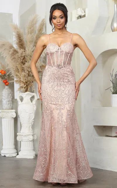 Pre-owned Designer May Queen Mq2058 Sleeveless Embellished Gala Corset Gown In Rose Gold, Sage, Silver