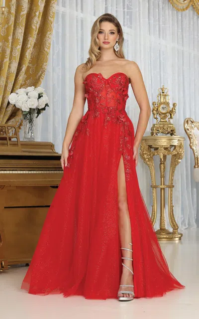 Pre-owned Designer May Queen Mq2059 Sweetheart 3d Floral Pageant Gown In Red