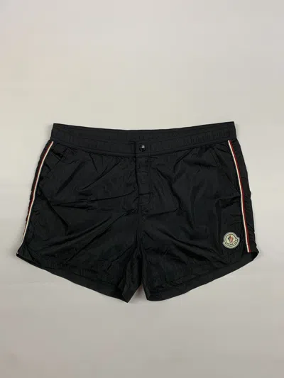 Pre-owned Designer Moncler Boxer Mare Patch Logo Nylon Swim Trunks Shorts In Black