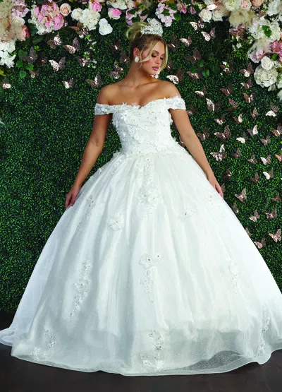 Pre-owned Designer Off Shoulder Floral Quinceanera Ball Gown In Ivory
