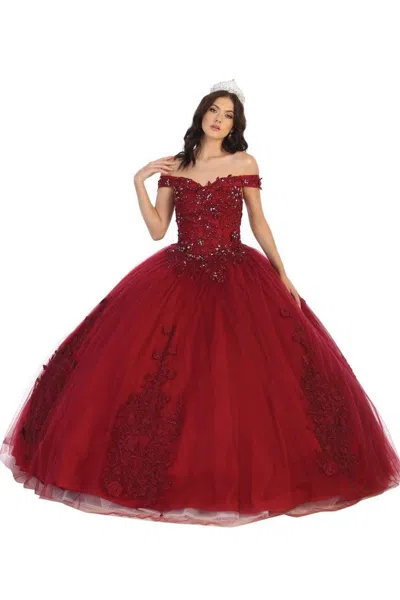 Pre-owned Designer Off The Shoulder Ball Gown In Burgundy