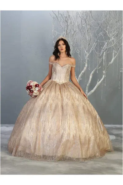 Pre-owned Designer Off The Shoulder Glitter Ball Gown In Rosegold
