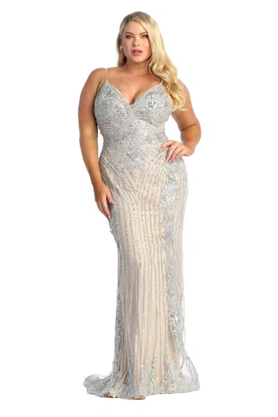 Pre-owned Designer Plus Size Prom Dresses In Silver/nude